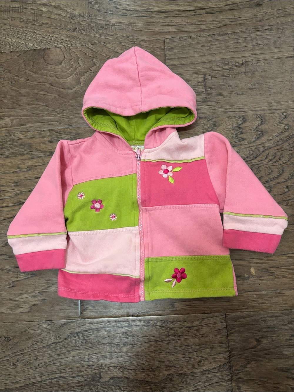 Vintage Girls Pink & Green Hooded Patchwork Zip Hoodie